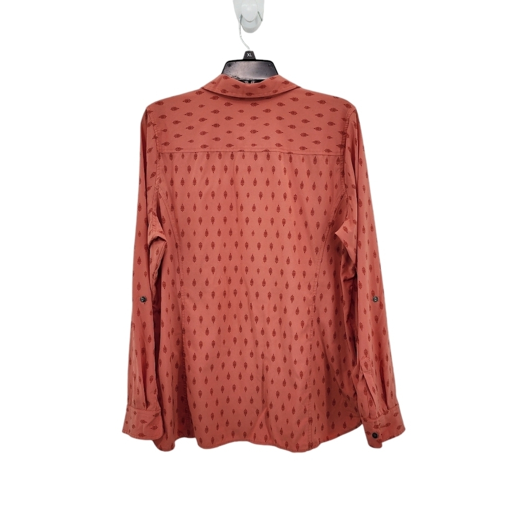 Orvis Women's Poly Stretch Printed Button Front Shirt Orange- L - Picture 6 of 8